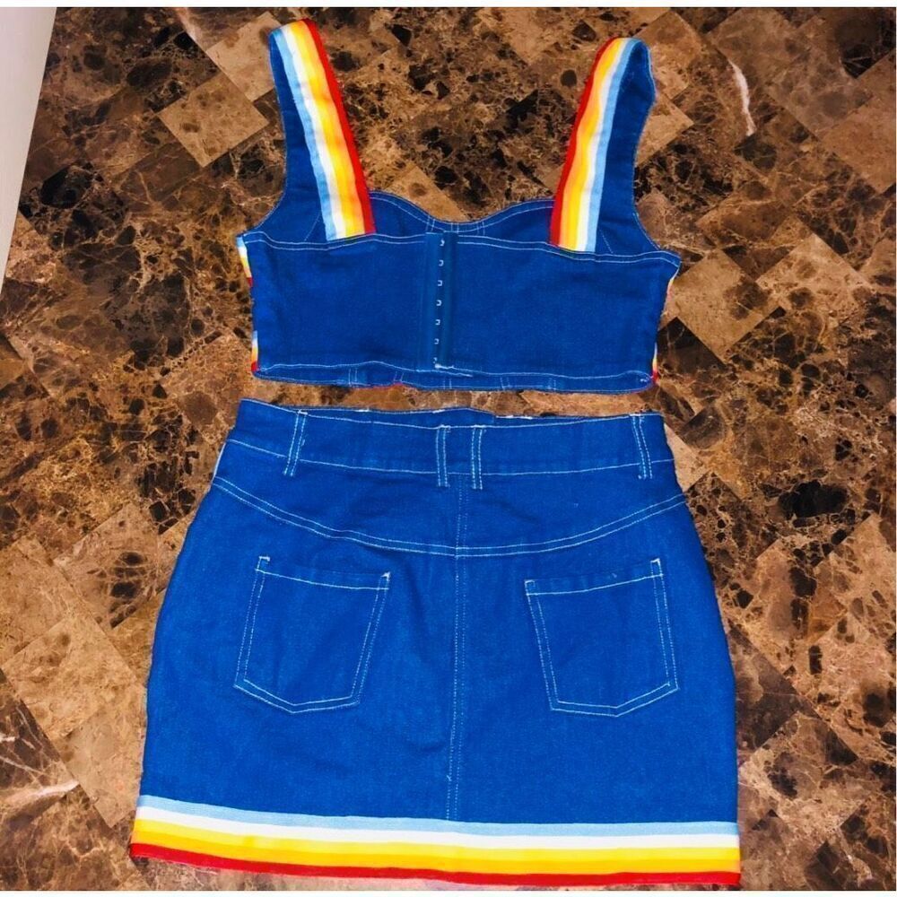 Denim Rainbow Skirt Set Small - Picture 4 of 7